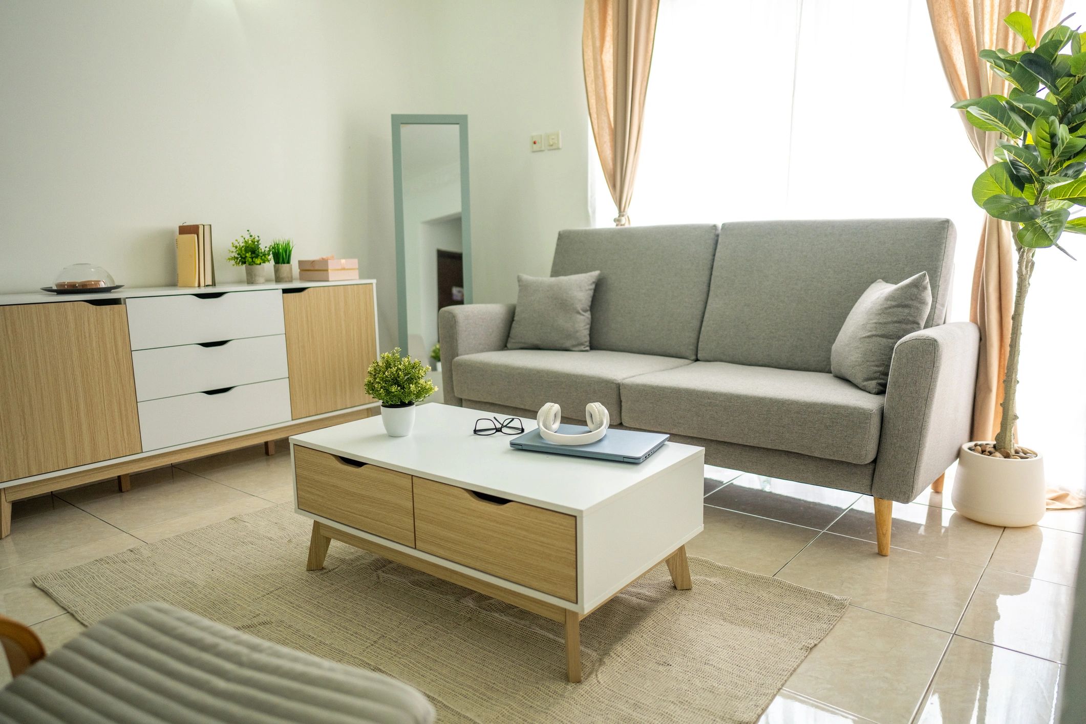 Muted Elegance: A Light-Filled Living Room